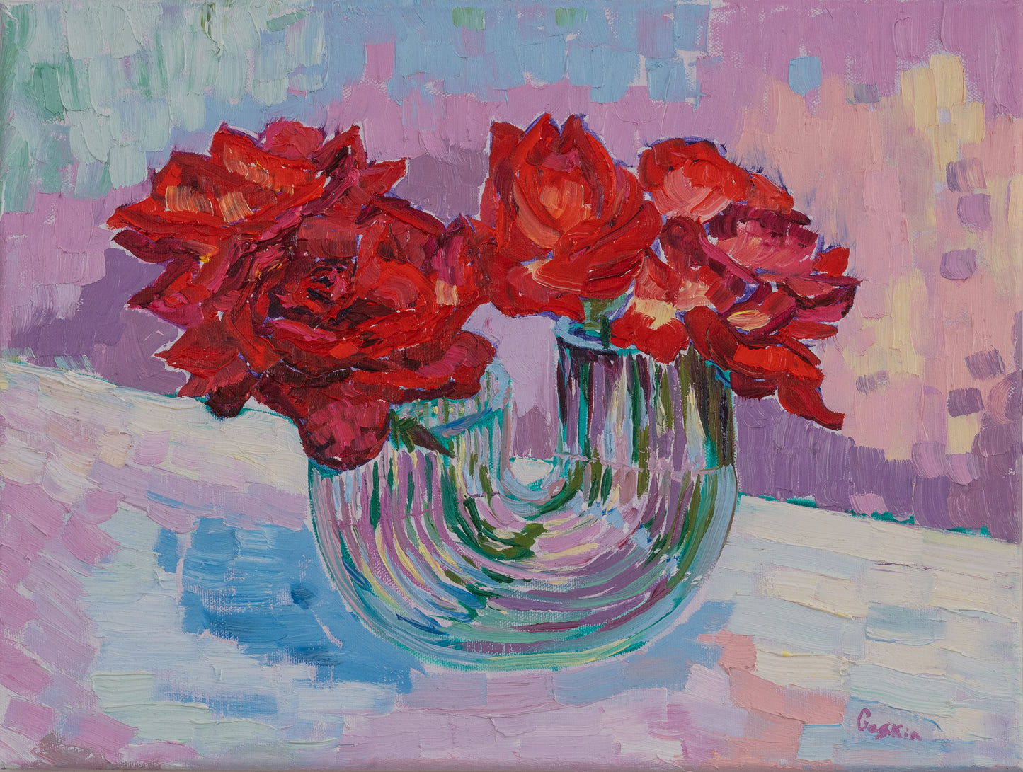 Roses in a U-Shaped Vase