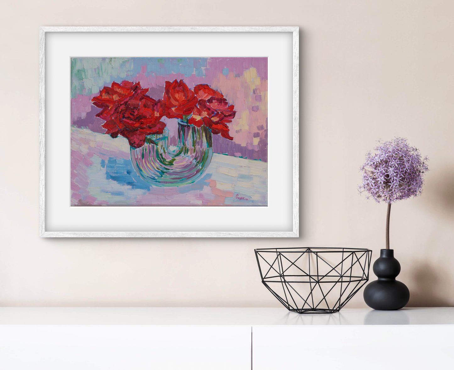 Roses in a U-Shaped Vase