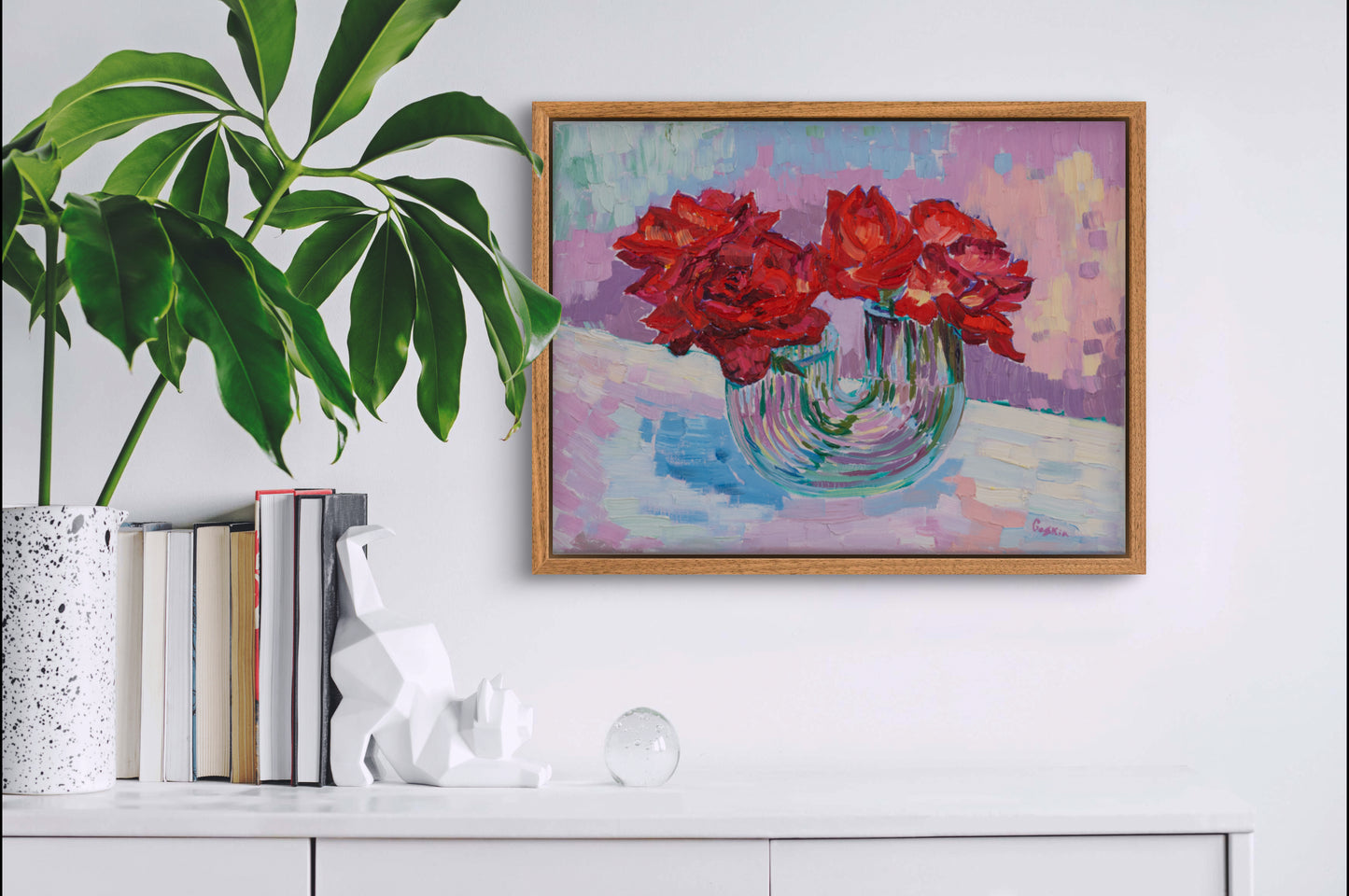 Roses in a U-Shaped Vase