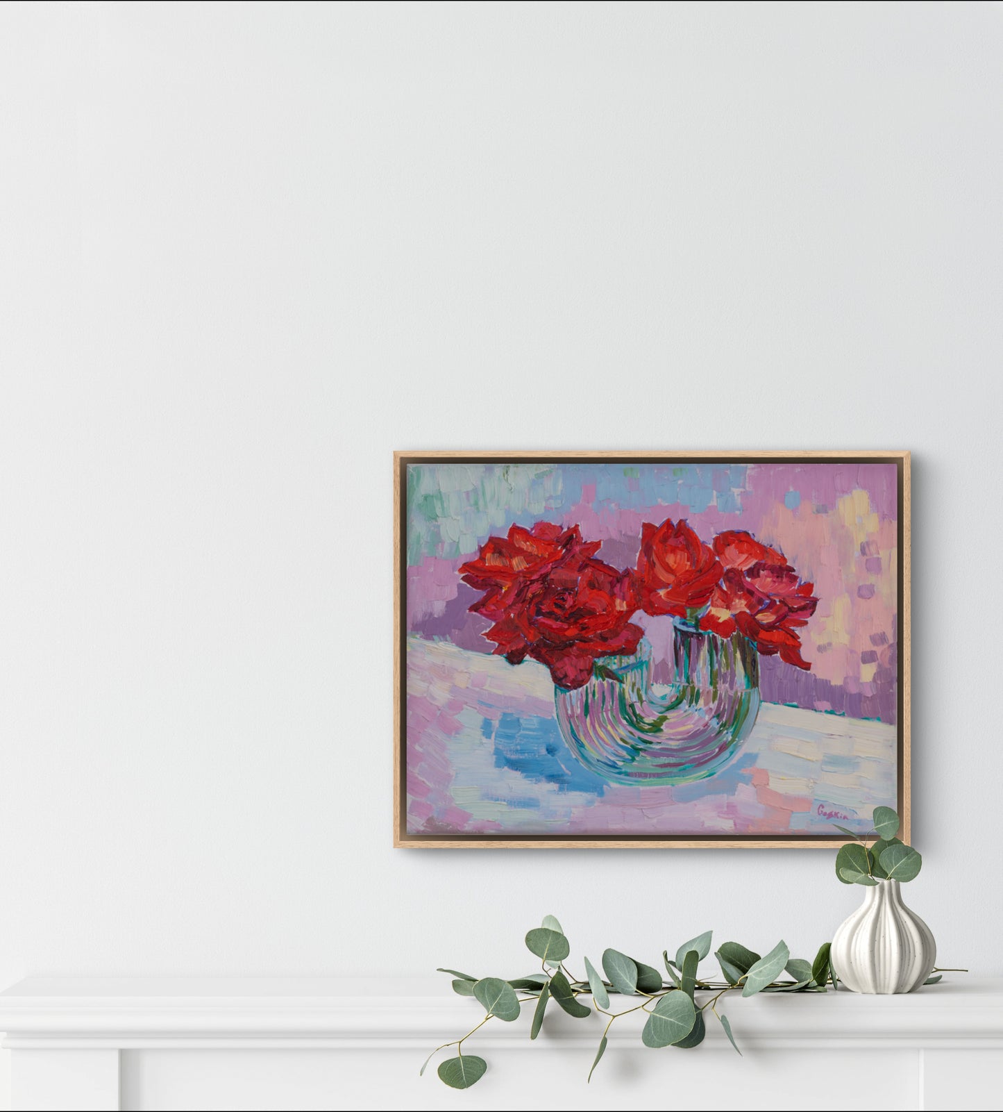 Roses in a U-Shaped Vase