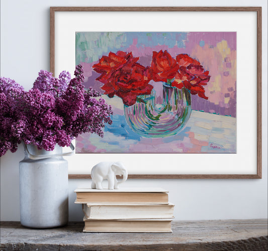 Roses in a U-Shaped Vase