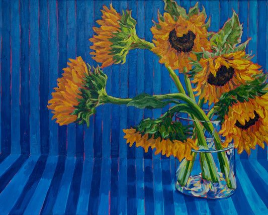 Sunflowers on Blue Stripes